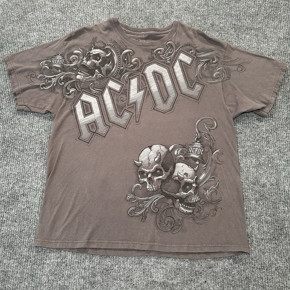 AC DC Shirt Men XXL Gray Casual Tee Metallic Rock Cotton Liquid Blue Concert‎